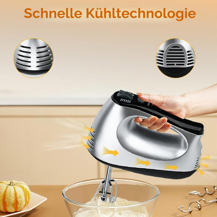 Lychee Elektrischer Schneebesen, Anti-Spritz Handbesen, 5 Geschwindigkeiten mit Turbo Taste, mit Auf