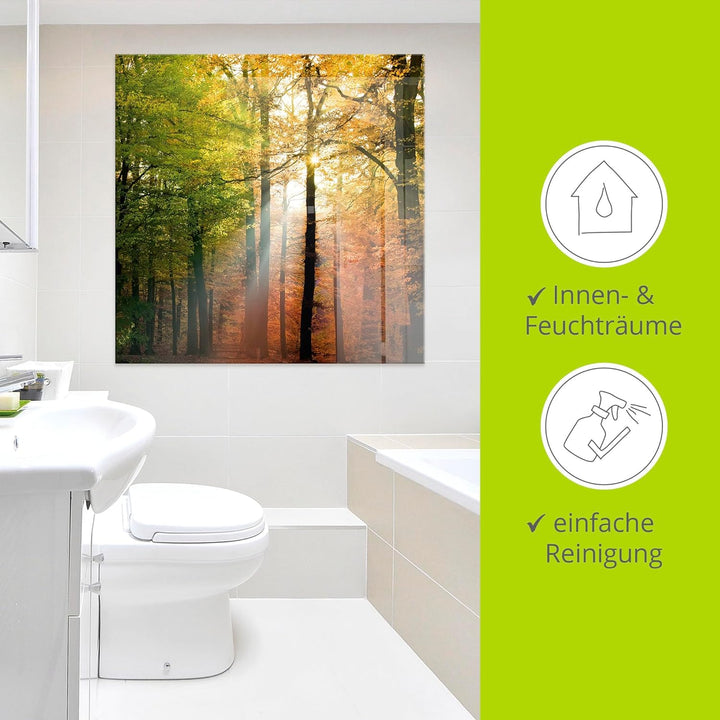 Glasbilder Wandbild Glas Bild einteilig 30x60 cm Hochformat Natur Landschaft Wald Herbst Sonne Bäume