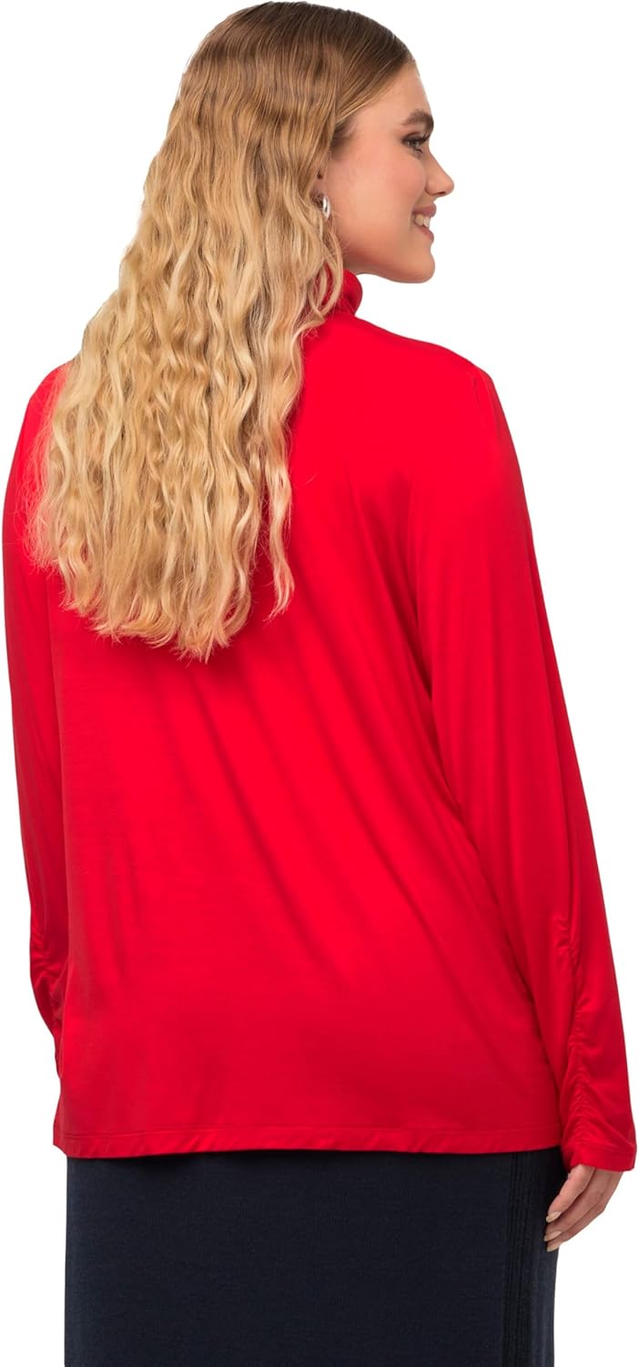 Ulla Popken Damen Rollkragen mit Raffung Am Ärmel T-Shirt 42-44 Rot, 42-44 Rot