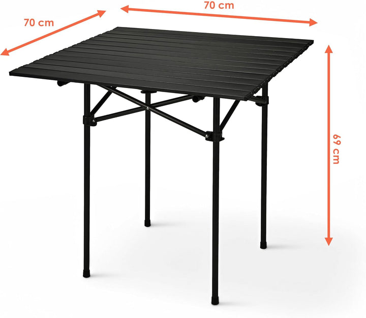 Camping Klapptisch schwarz mit Tragetasche - 70 x 70 cm - Universal Gartentisch mit einrollbarer Tis