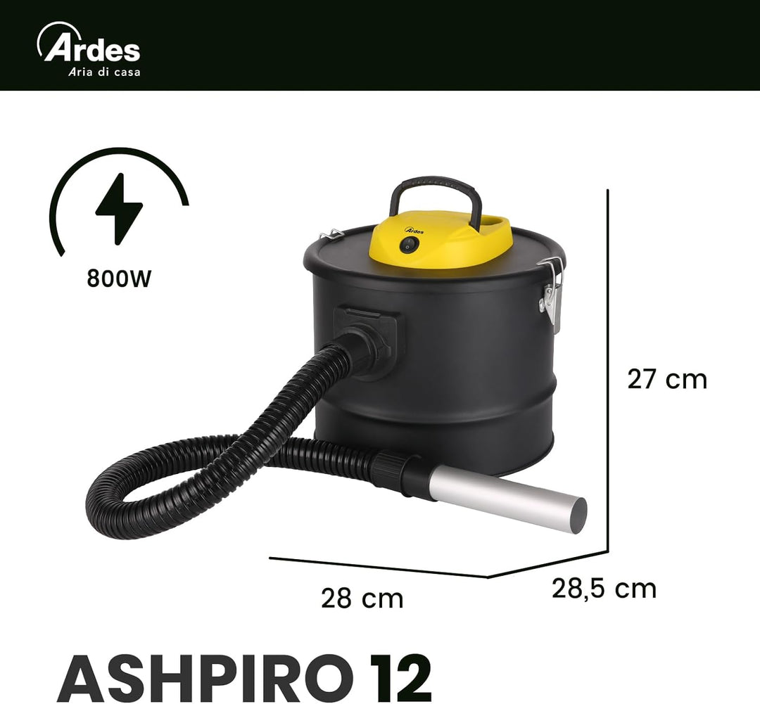 ARDES - AR4A12 ASHPIRO 12 Professioneller Aschesauger, 12-l-Behälter, waschbarer Vliesfilter, Asches