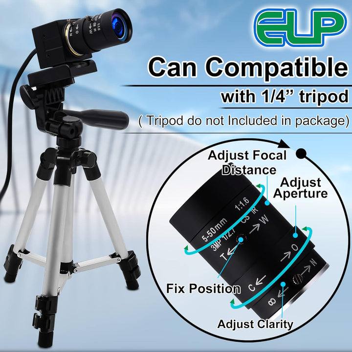 G Varifocal USB Kamera 2MP 10X optischer Zoom Webcam,5-50mm Varifocus Webkamera,Full HD 1080P Varifo