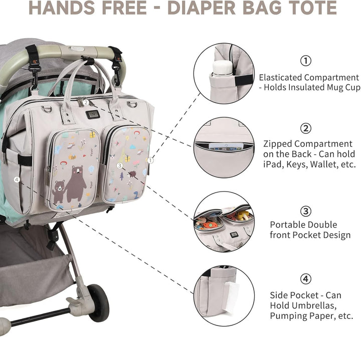 Pomelo Best Wickeltasche mit wasserdicher Wickelunterlage und 2 Kinderwagen Haken verstellbare Schul