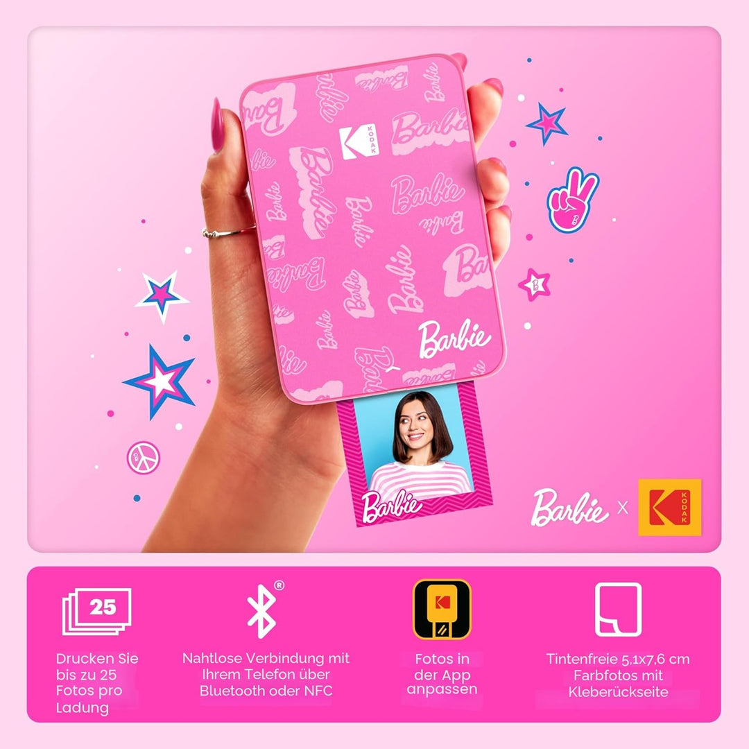 Kodak Barbie x Step Slim Wireless Sofort tragbarer Fotodrucker – Vollfarbige Drucke in Zink 2x3” Auf