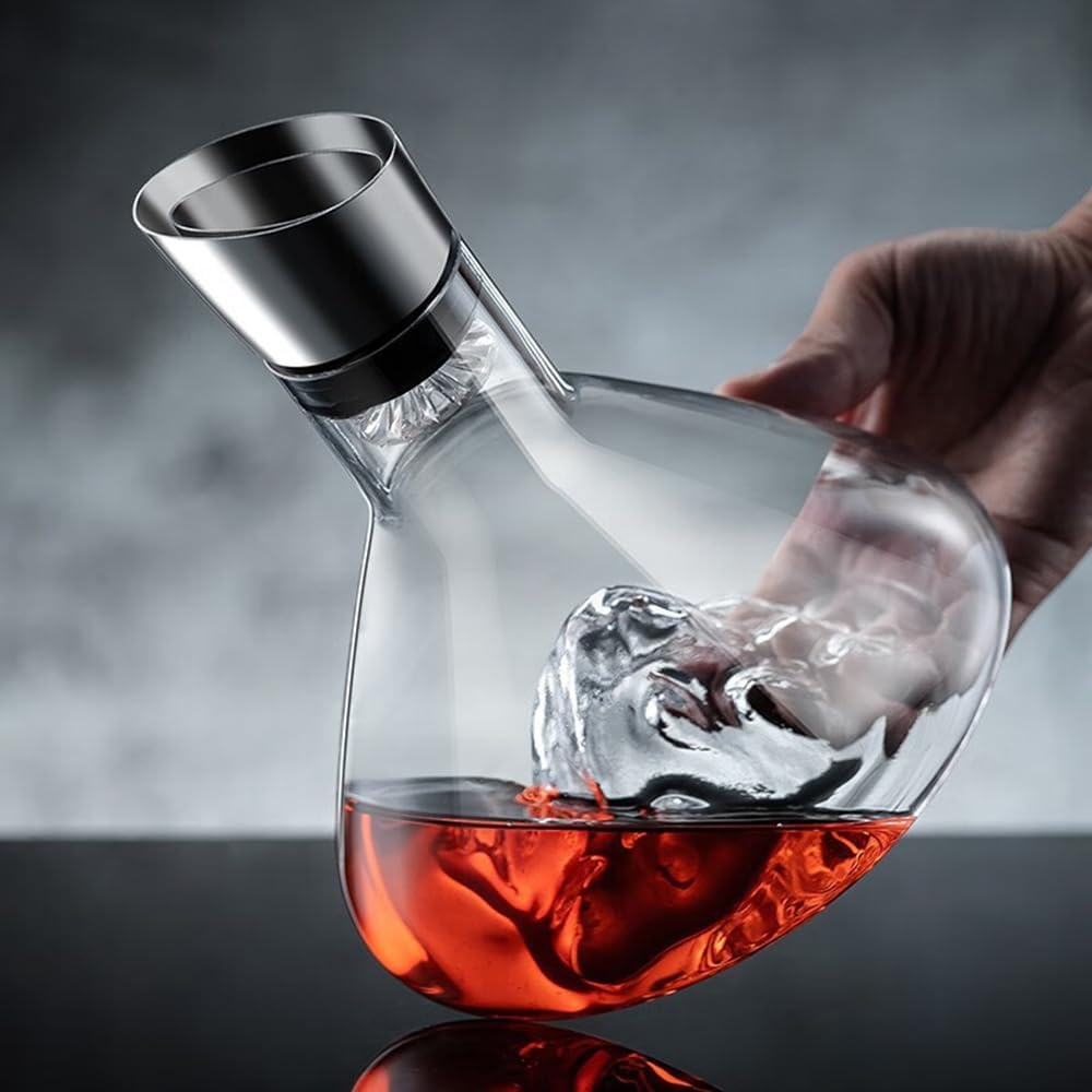 DZGUUAI Weindekanter, 1,4 l Weinbelüfter mit eingebautem Belüfter, Edelstahlfilter, mundgeblasen, bl