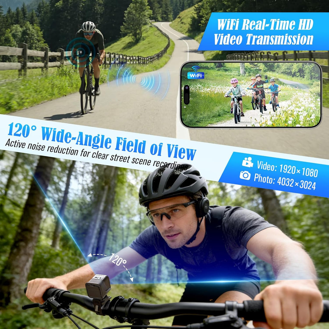 Mini Action Cam,WiFi 1080P HD & 120° Wide Angle Helmet Camera, Verbesserte Version Dashcam Fahrrad M