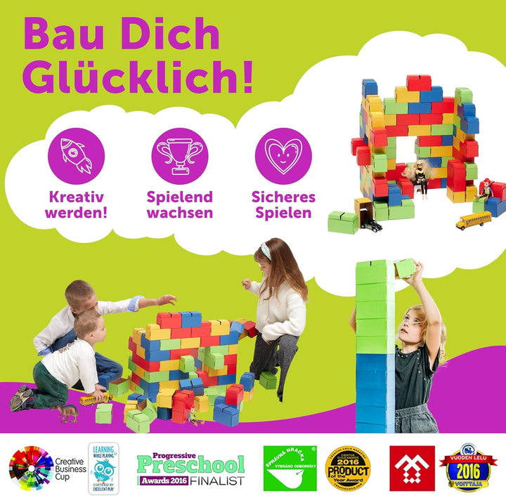 Gigi BLOKS Karton grosse bausteine XL für Kinder - 96 Ineinandergreifende und Stapelbare Bauklötze f