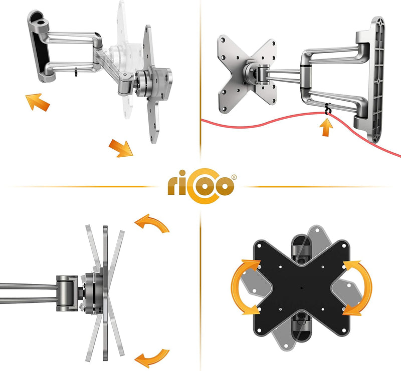 RICOO TÜV geprüfte TV Wandhalterung Fernseher Schwenkbar für 15-37 Zoll, Universal TV Halterung S212