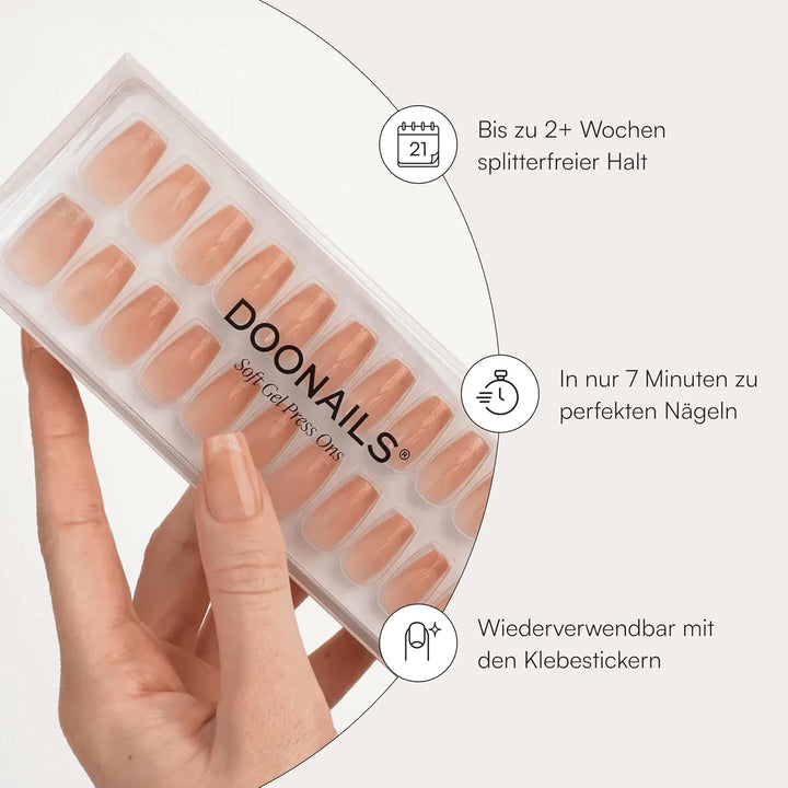 DOONAILS Soft Gel Press On Nails 30er Set Rosegold Cateye French Coffin Form Nägel zum Aufkleben in