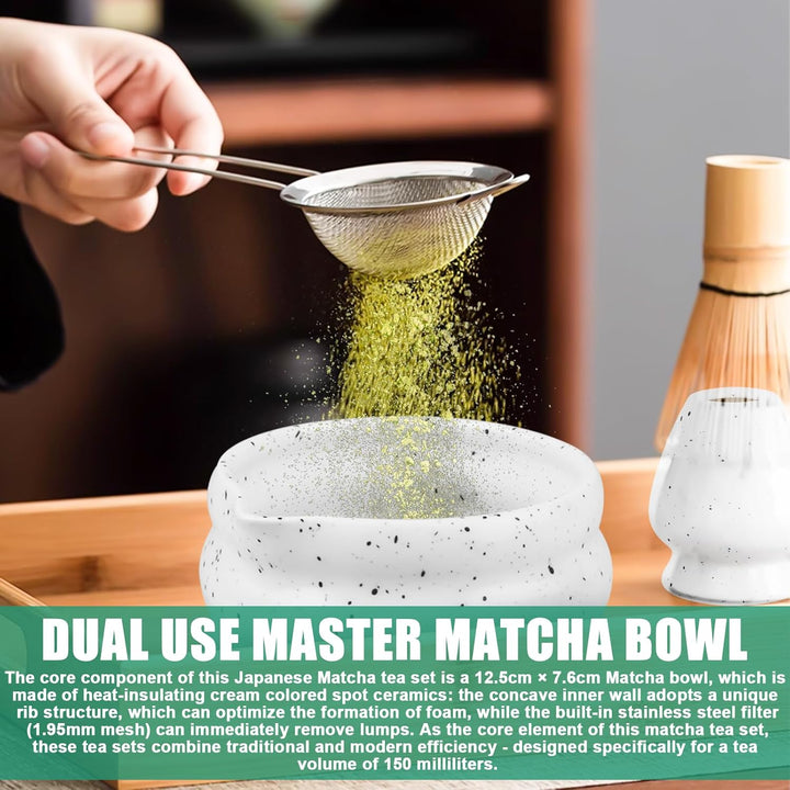 7 Stück Premium Matcha Set: Japanisches Matcha Tea Set Komplett mit Keramik Matcha Schale, Chasen, L
