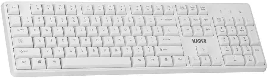 MARVO WS005-WH Kabelloses Tastatur-Maus-Set, Gaming & Büro, Englisches QWERTY-Layout, 1600 DPI Maus,