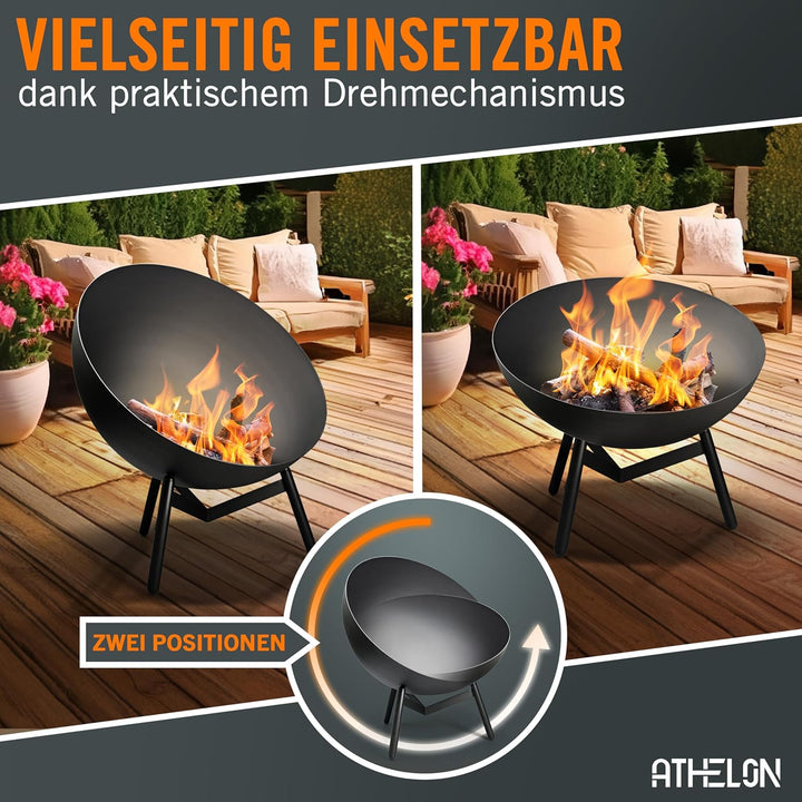 ATHELON® Feuerschale [Ø 60 cm] - wetterfeste Feuerstelle Outdoor aus Stahl für Garten, Terrasse und