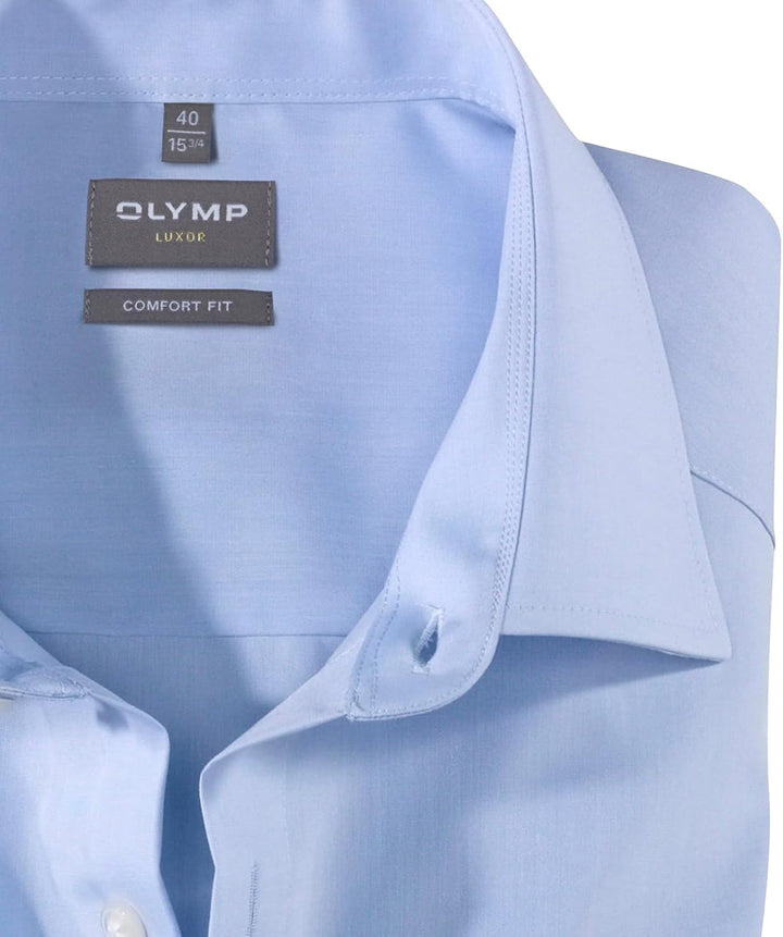 OLYMP Herren Oberhemd Langarm Luxor,Uni,Comfort fit,New Kent 39 Bleu 11, 39 Bleu 11