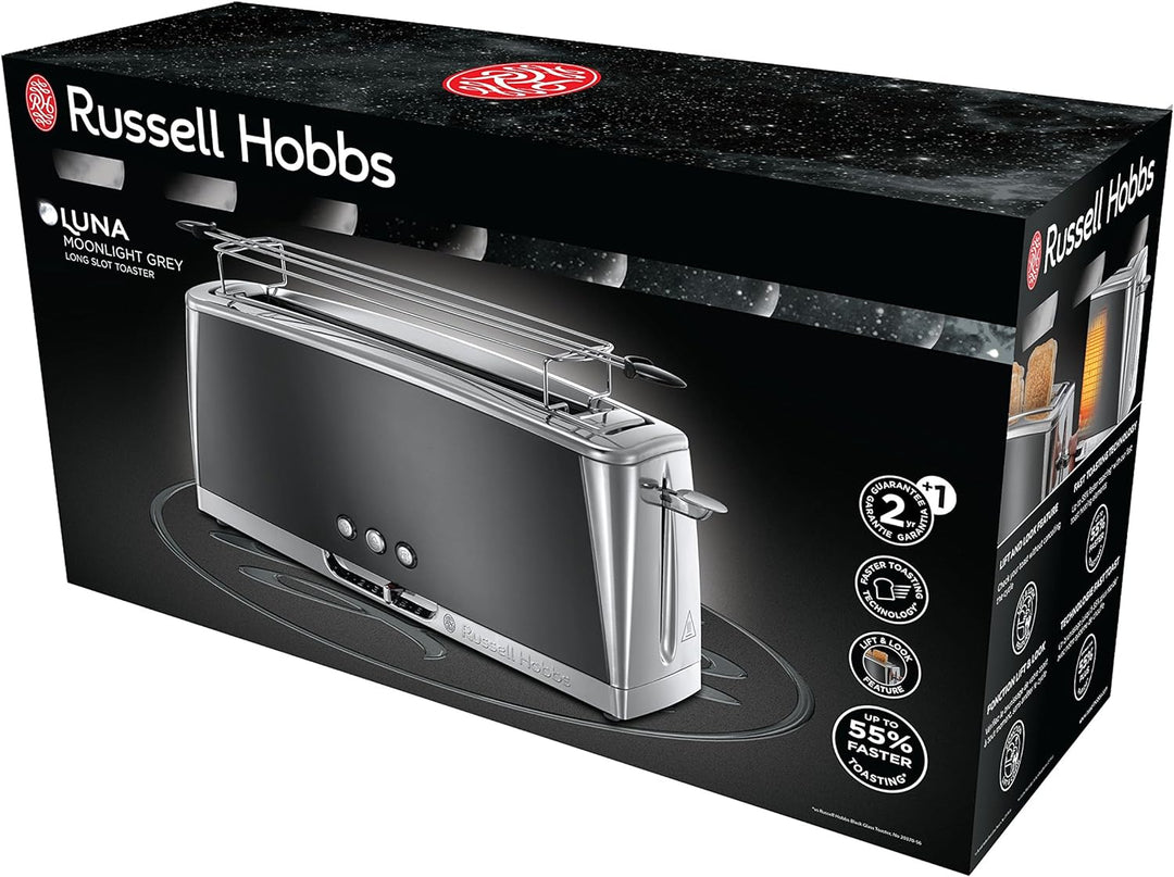 Russell Hobbs Toaster [Langschlitz für 2 Scheiben / 1 breite Brotscheibe] Luna Edelstahl Grau (extra