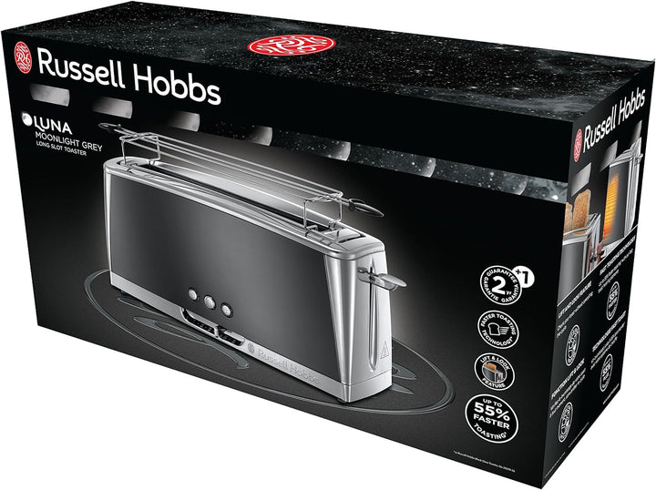Russell Hobbs Toaster [Langschlitz für 2 Scheiben / 1 breite Brotscheibe] Luna Edelstahl Grau (extra