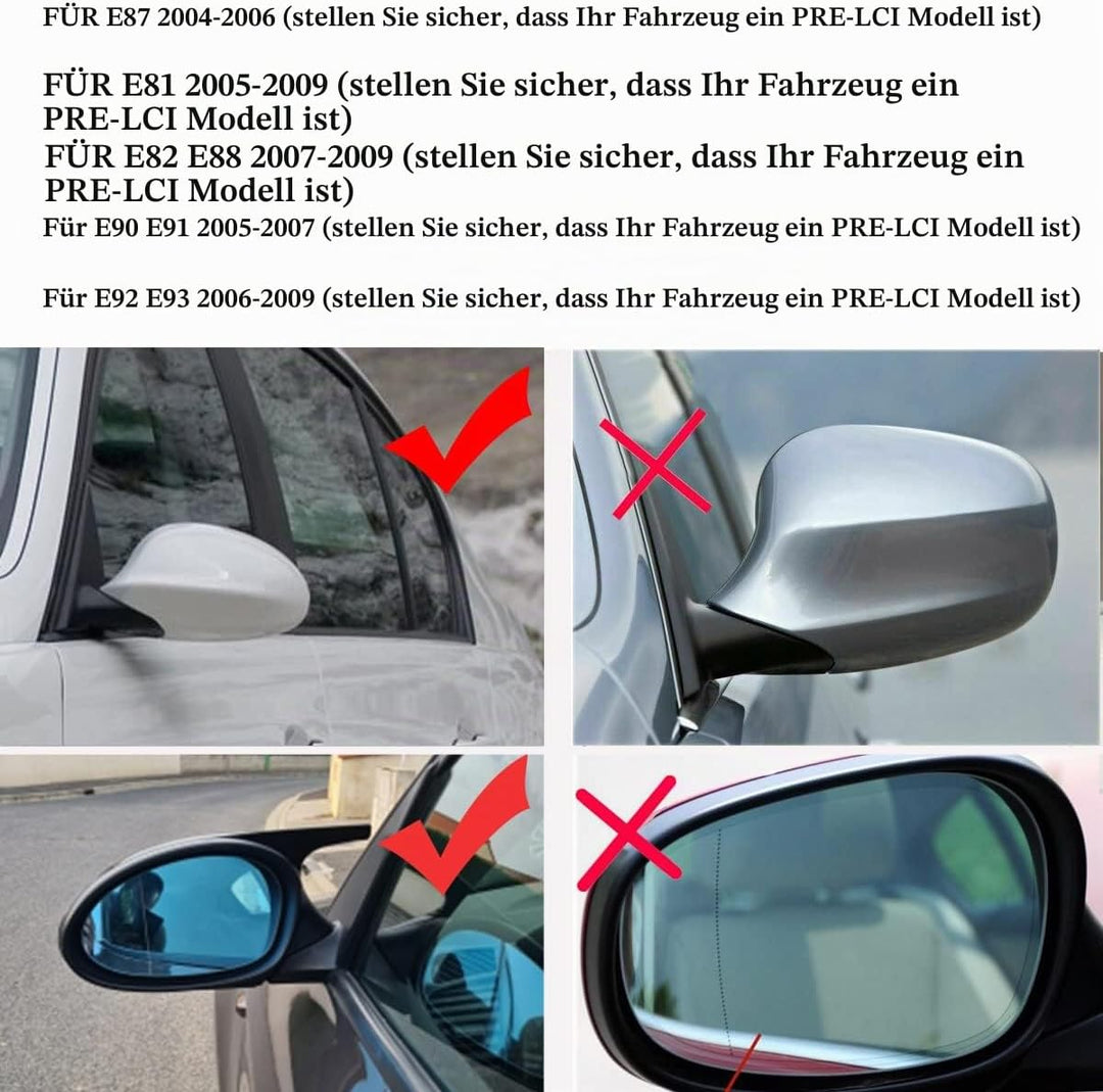 KYYET Karbonfaser-Seitenspiegel-Abdeckkappen, kompatibel mit E90 E91 E92 E93 PRE-LCI M3 Stil Karbonf