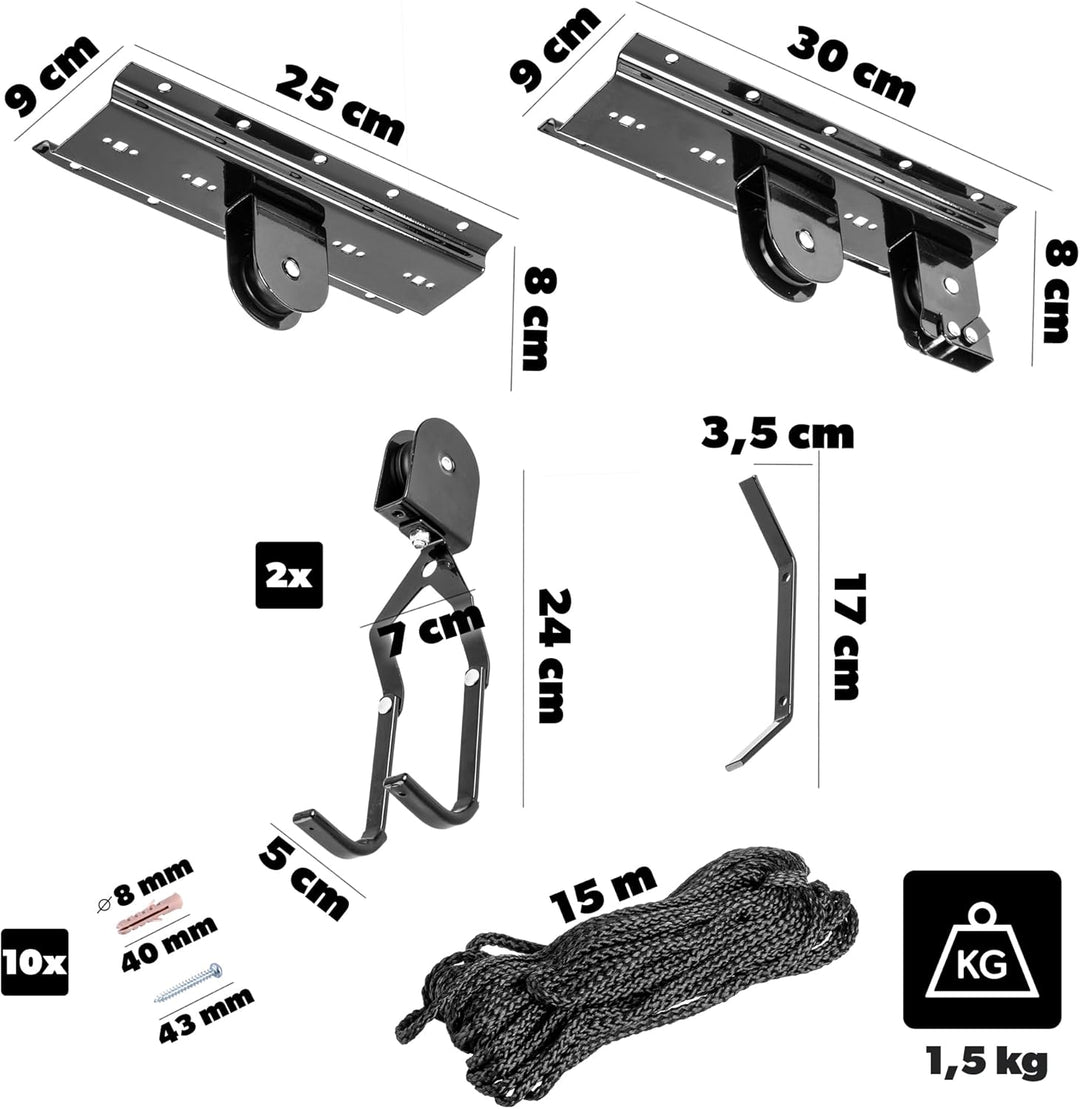 KADAX Fahrradlift bis 20kg Tragkraft, Fahrradaufhängung für Decke, Deckenhalterung für Fahrrad, Fahr