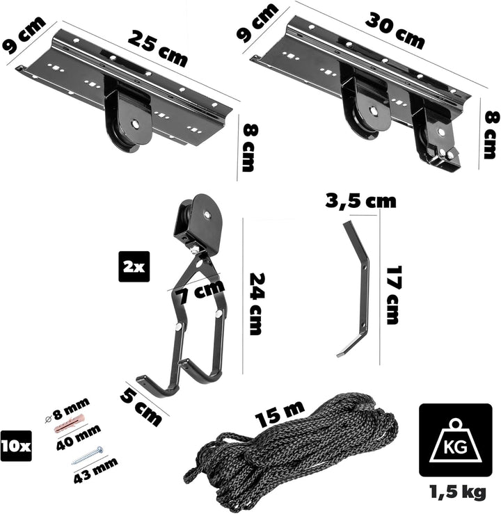 KADAX Fahrradlift bis 20kg Tragkraft, Fahrradaufhängung für Decke, Deckenhalterung für Fahrrad, Fahr