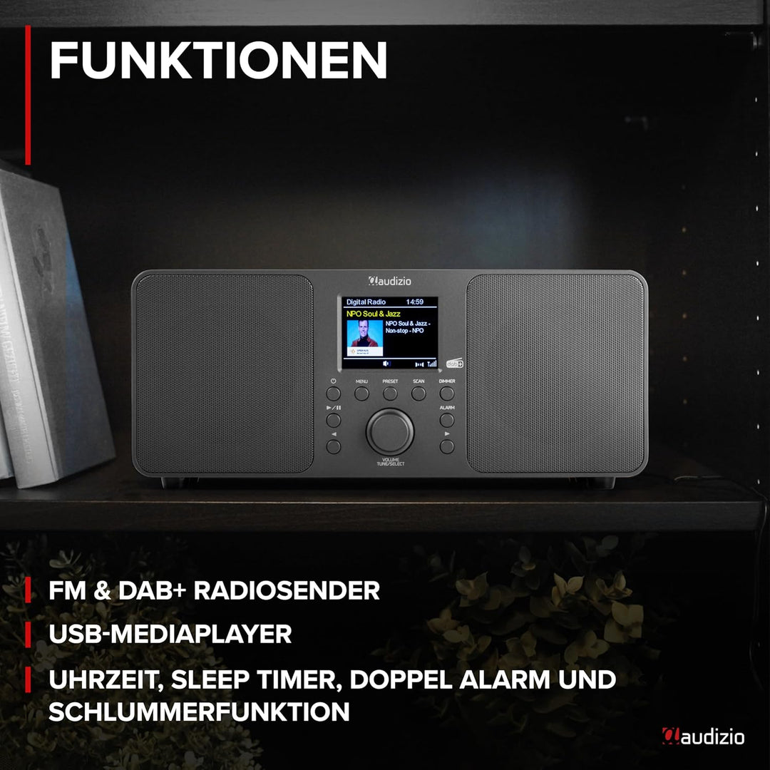 Audizio Genua DAB Radio mit Bluetooth – Stereo DAB Plus Radio mit Fernbedienung, 60 Speicherplätze,