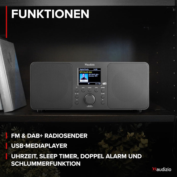 Audizio Genua DAB Radio mit Bluetooth – Stereo DAB Plus Radio mit Fernbedienung, 60 Speicherplätze,