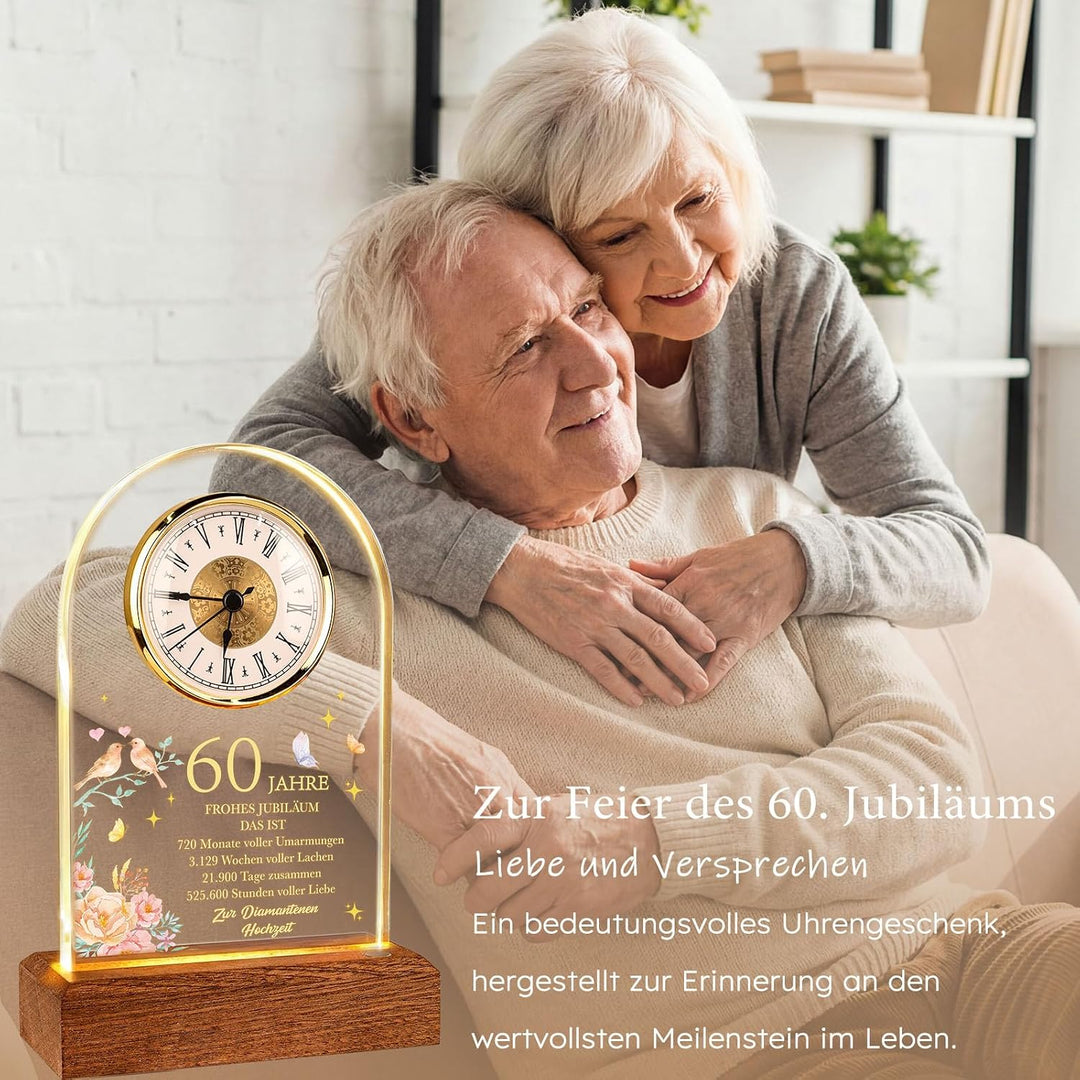 TUZELIYA Diamantene Hochzeit Geschenke, Jahrestag Quarzuhr, 60. Hochzeitstag Geschenke mit Grusskart