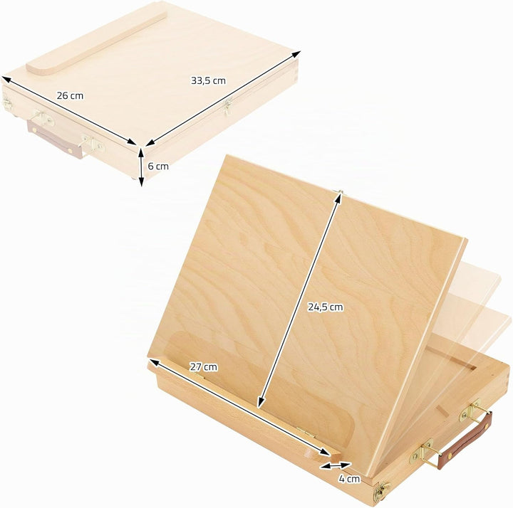 ECD Germany Tischstaffelei aus Holz mit Schublade und Palette, Holzstaffelei klein mit Aufbewahrungs