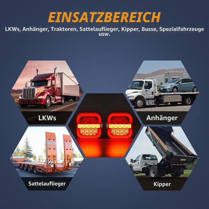 Yuanjoy 2Pcs Wasserdicht Rückleuchten Anhänger LED Neon LKW Rücklichter mit E-Prüfzeichen 12v 24volt