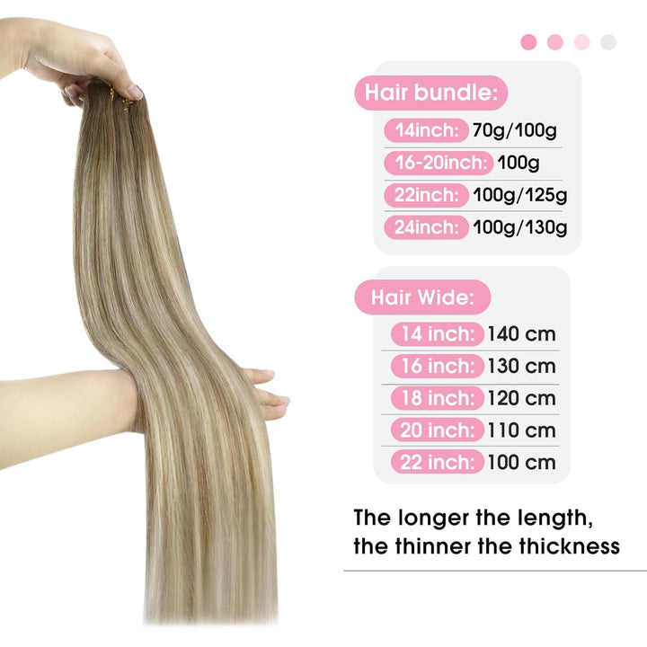 YoungSee Echthaar Tressen zum Einnahen Ombre Tressen Echthaar Braun Ombre Blond Weft Extensions Echt