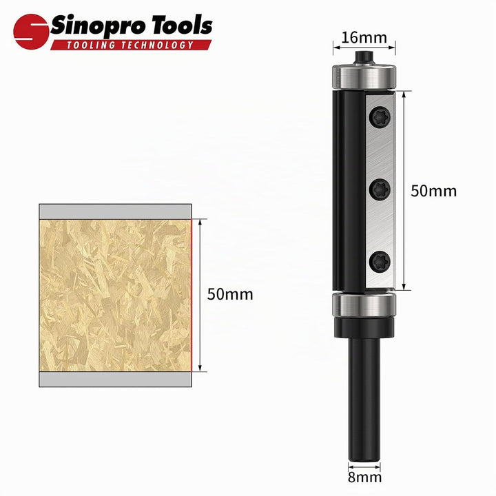 Sinoprotools Wendeplatten Bündigfräser HW – 8 mm Schaft, 16 mm Schneidendurchmesser, 50 mm Schneiden