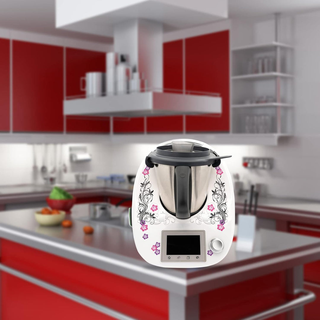 Finest Folia Deko Schutz Aufkleber kompatibel mit Thermomix TM5 Sticker Set | Klebefolie Hibiskus De