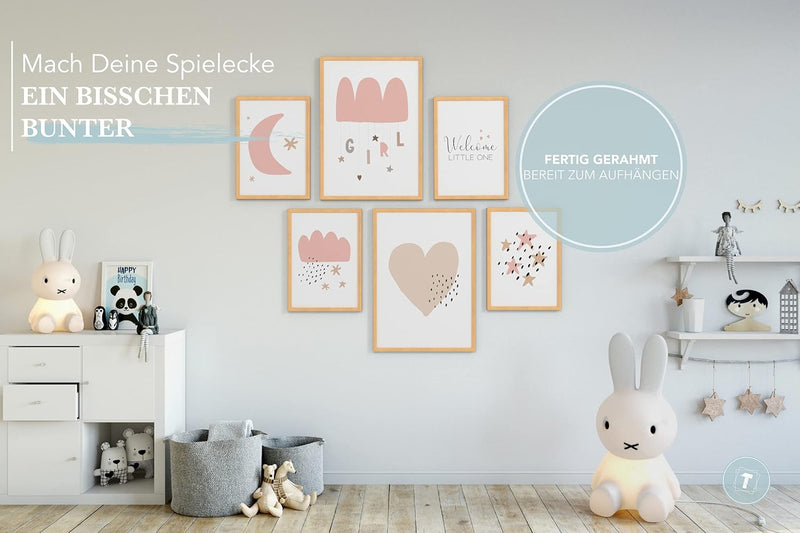 Papierschmiede® Bilder Kinderzimmer Kids Mood Poster Set Welcome Little Girl, Gerahmte Bilder fürs K