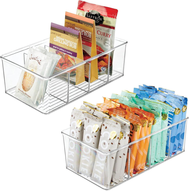 mDesign 2er-Set Aufbewahrungsbox – stapelbarer Kasten mit 4 Fächern zur Lebensmittelaufbewahrung – m