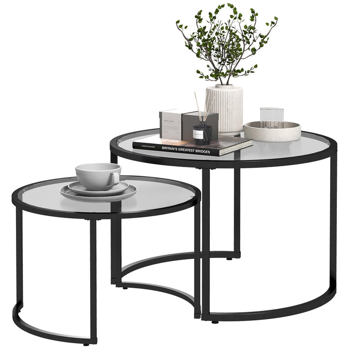 HOMCOM Couchtisch 2er-Set, Beistelltisch mit Schwarz Stahlgestell, Sofatisch, Kaffeetisch mit Tischp