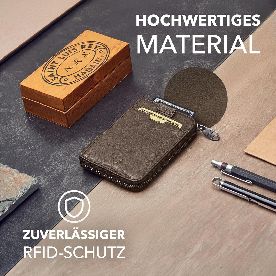 Vaultskin Notting Hill schlanke Brieftasche mit Reissverschluss und RFID Schutz. Geldbörse für Kredi