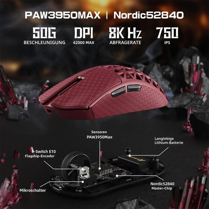 ATTACK SHARK R5 Ultra Carbonfaser HyperSpeed Kabellose Gaming-Maus, 39g Ultraleichte Maus mit Gripta