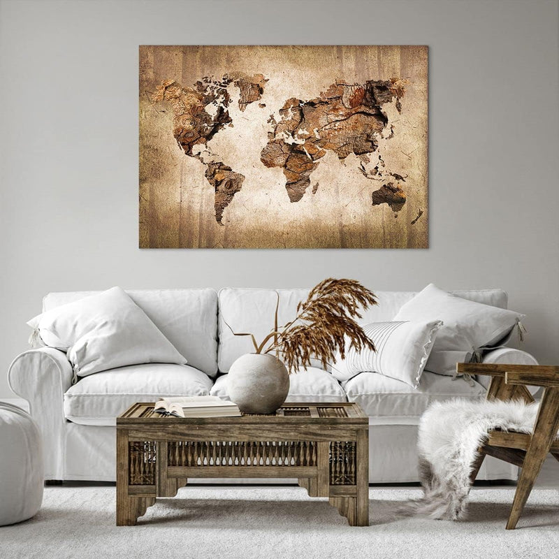 Bilder auf Leinwand 100x70cm Leinwandbild mit Rahmen Karte Welt modern Gross Wanddeko Bild Schlafzim