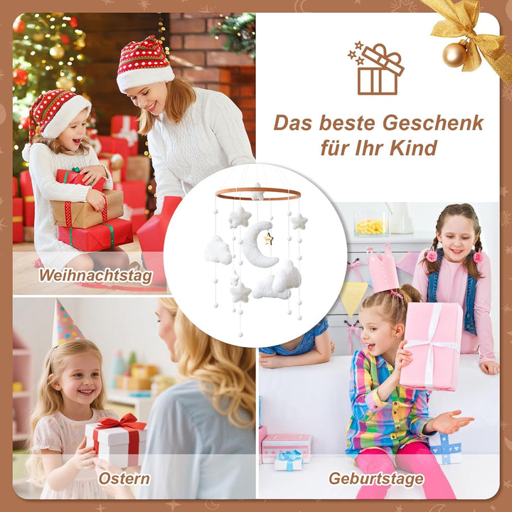 Weiss Wolken Mond Sterne Mobiles Baby, Babybett Mobile Hölz, Windspiele Baby Mobile Wickeltisch Anhä
