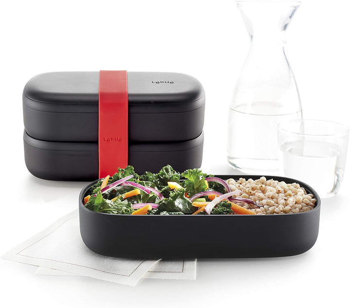 Lékué Hermetische Lunchbox für Lebensmittel mit Besteck, Polypropylen, schwarz, Standard, 19x10x11 c