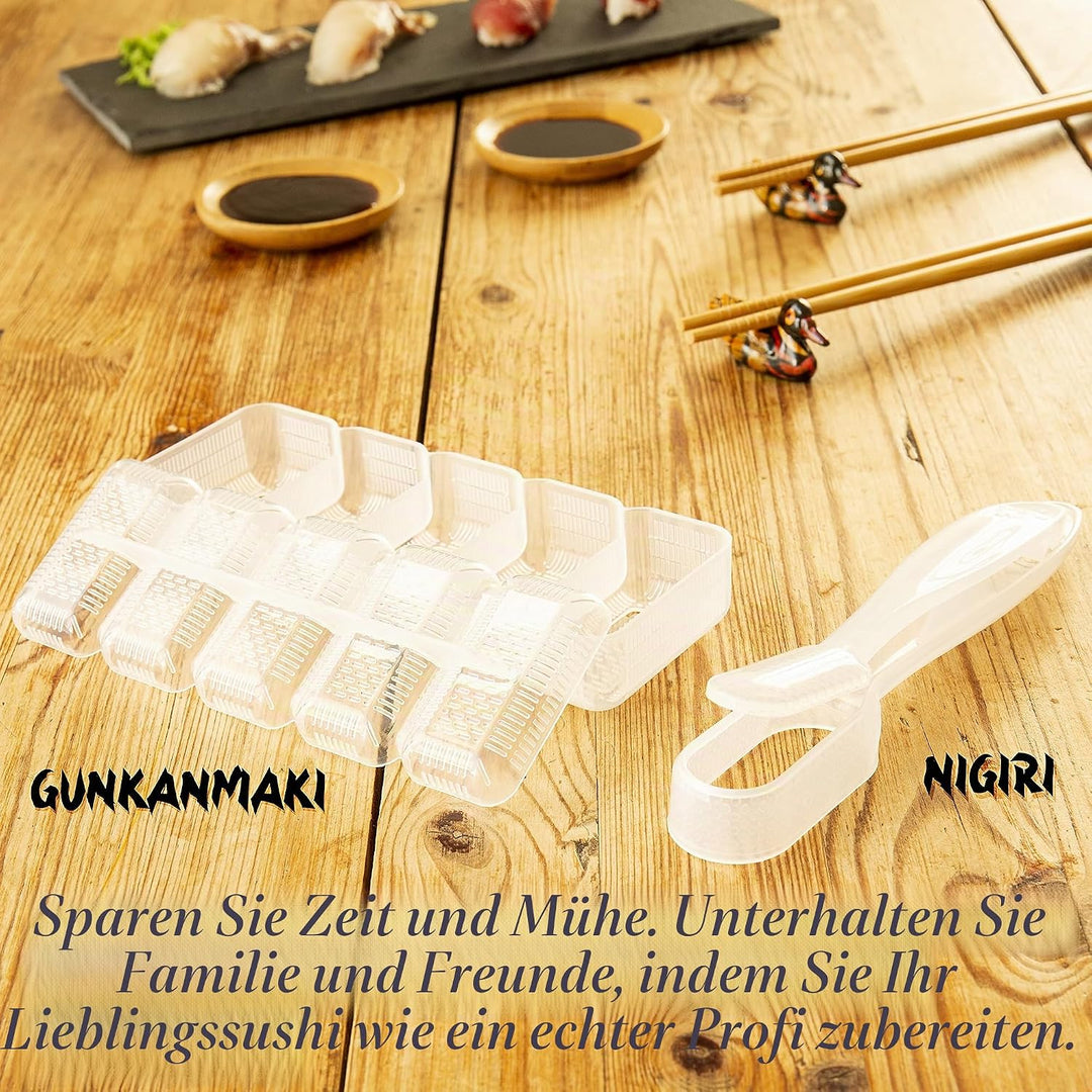 Sushi-Set 2025 – 29-teilig mit praktischer Anleitung, Rezeptbuch, Onigiri-Form, Bambusmatte, Sushi G