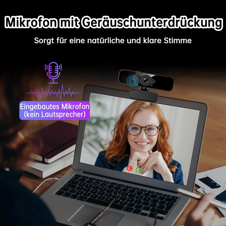 Makerstep Webcam for PC with Microphone HD 2K 1080P/30fps USB Webcam, Computer Camera with 120° View