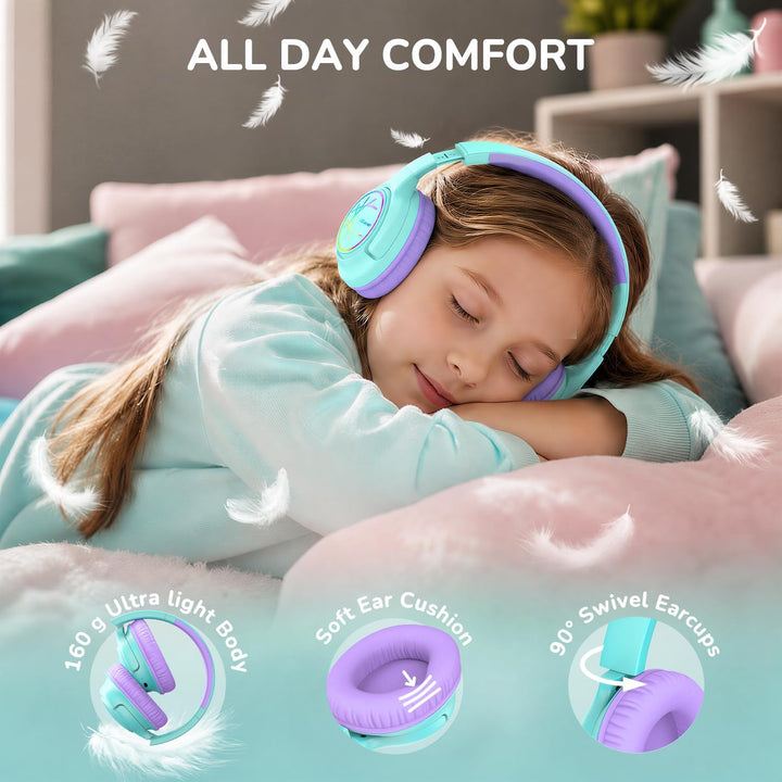 iClever Bluetooth Kopfhörer Kinder mit LED-Leuchten, 74/85dBA Lautstärkebegrenzung, 43 Stunden Spiel