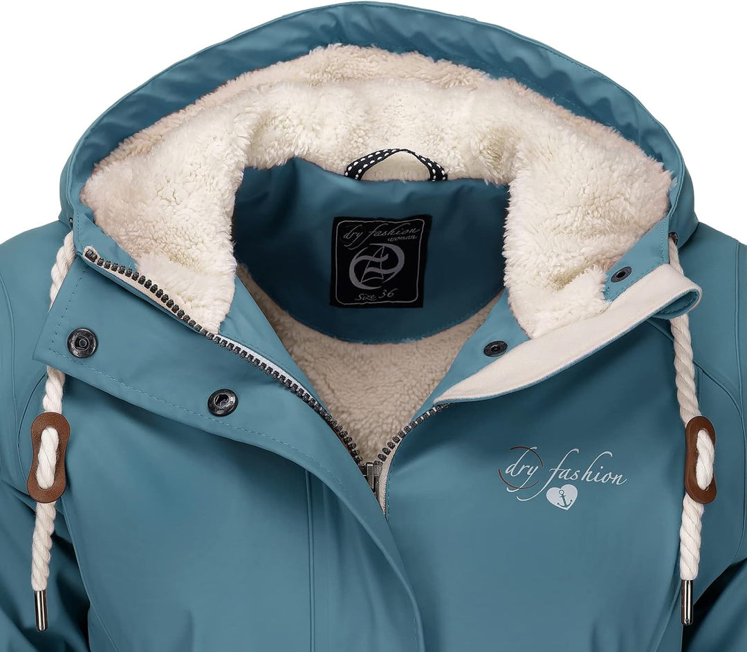 Dry Fashion Damen Regenmantel Malmö - Frauen Regenjacke Jacke mit Kapuze Lang Winddicht Wasserdicht