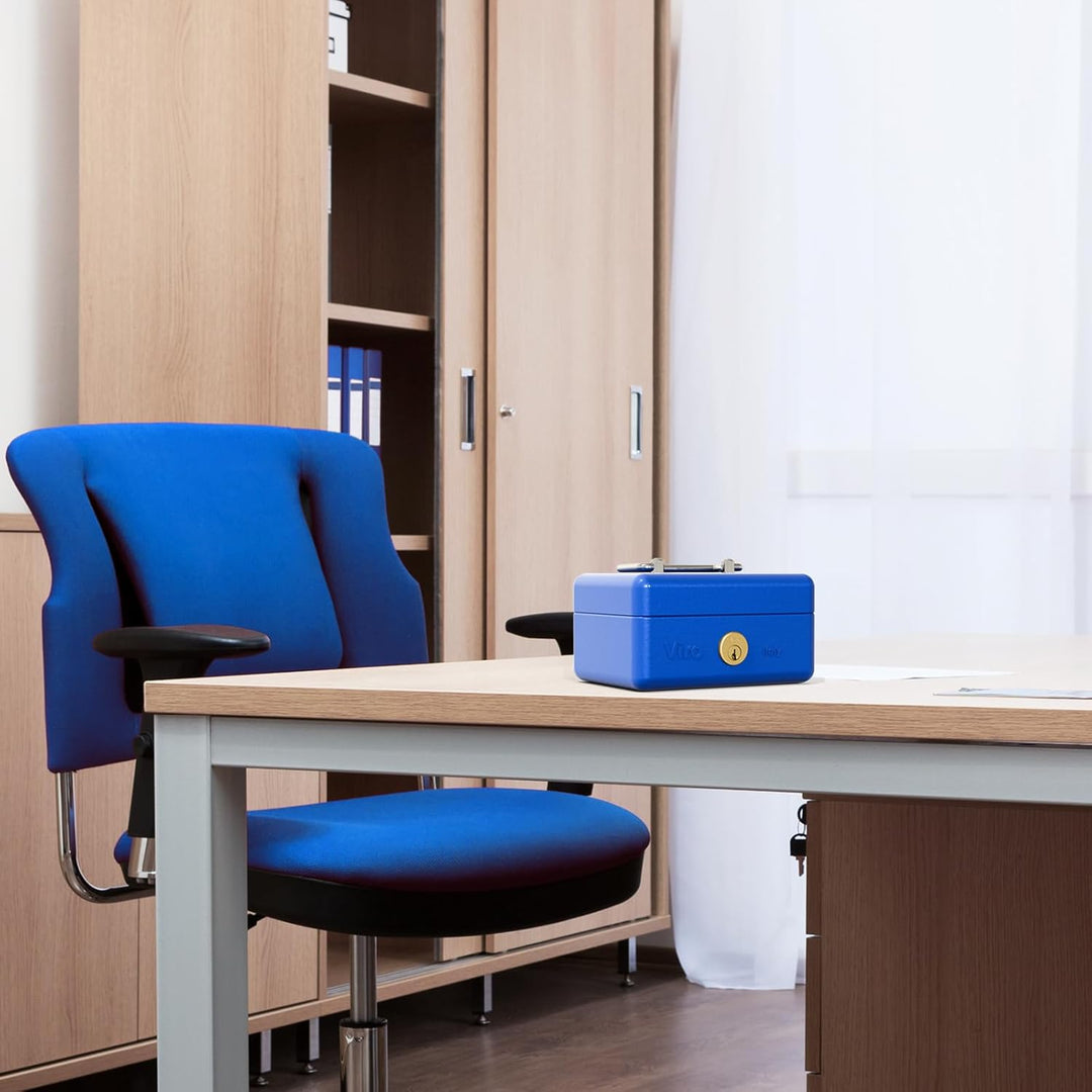 Viro 4272 Geldkassette mit Zylinder und Schloss, blau, 150 x 110 x 80 mm