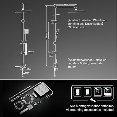 JOHO Edelstahl Regendusche Set, Duschset ohne Armatur, Duschsystem, Überkopfbrause Set, Duschstange