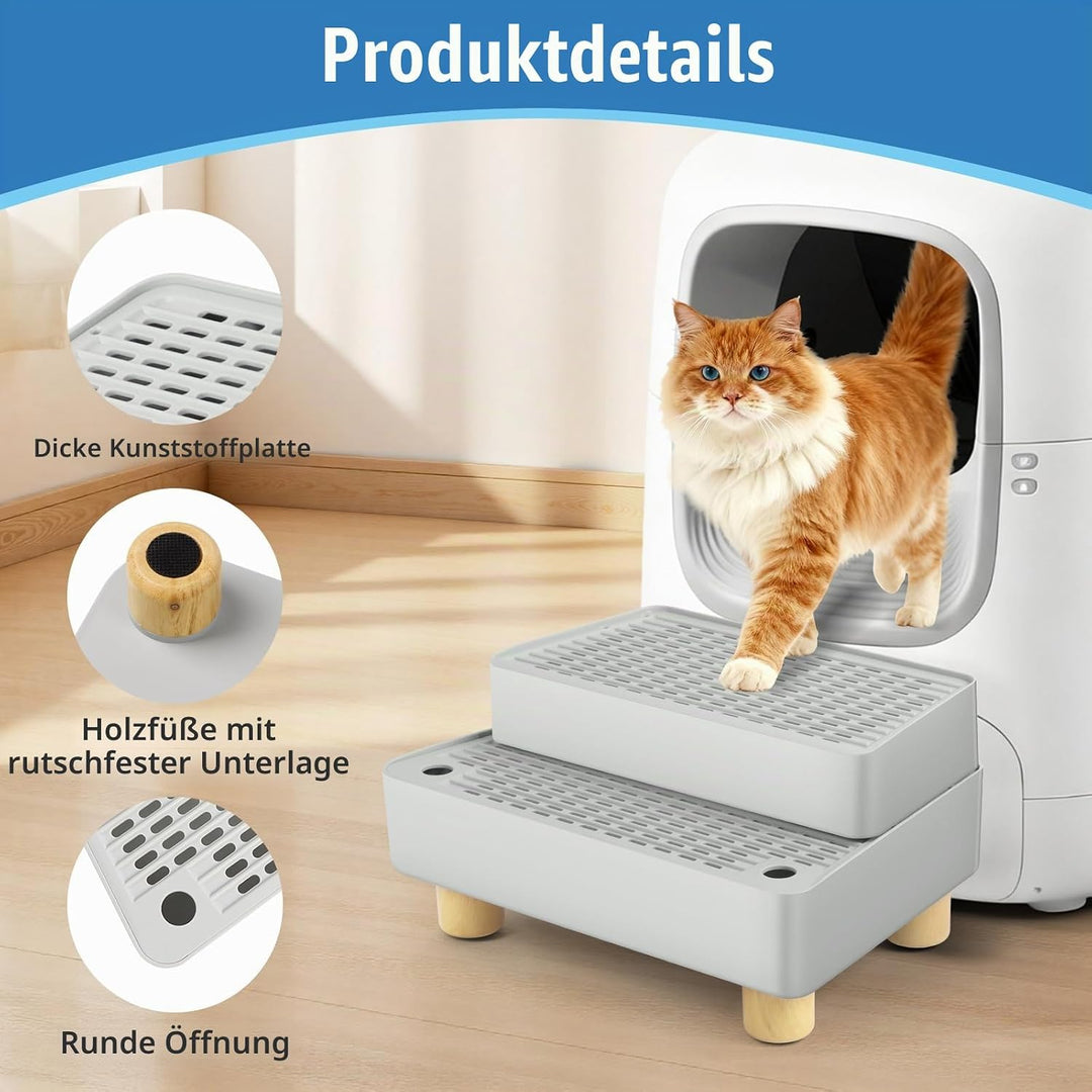 Verstellbare 2-stufige Katzentoilettenrampe, Katzen Treppen &amp; Stufen mit Holzfüsse Filterfunktion, l