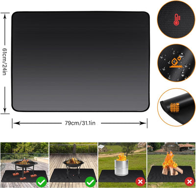 ROCKY&CHAO Feuerfeste Unterlage 61x79 cm Feuerschutzmatte 3 Schicht Feuerresistent Grillmatte, Glasf