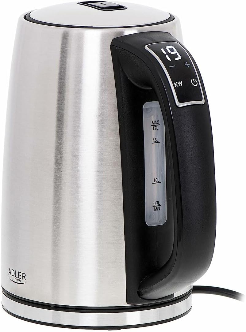 ADLER AD 1340 1,7L Stahlkessel mit LCD, Wasserkocher mit Temperaturkontrolle, silber