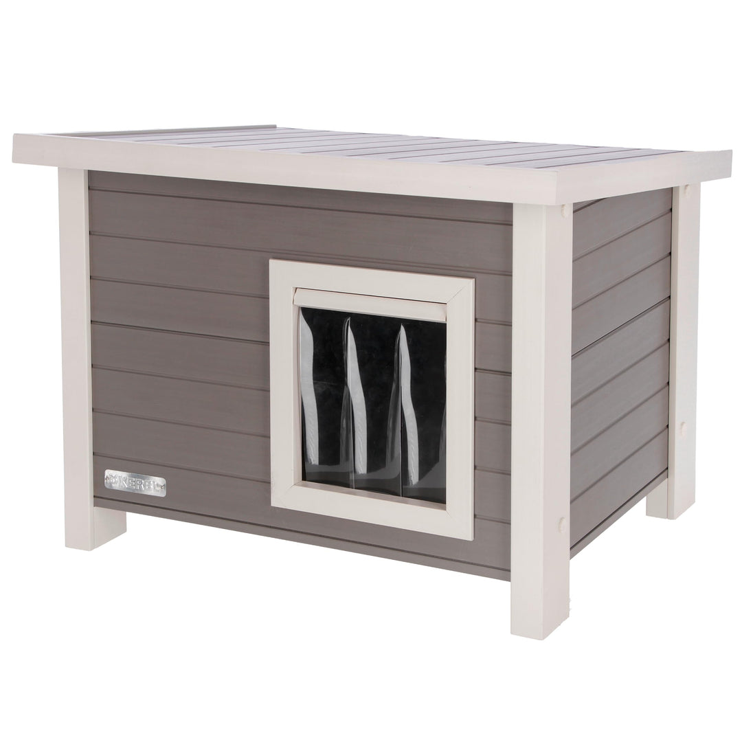 Kerbl ECO-Katzenhaus „Eli“, ECO-Recyclingmaterial, 60% Kunststoff / 40% Holz, Aufklappbares Dach, We