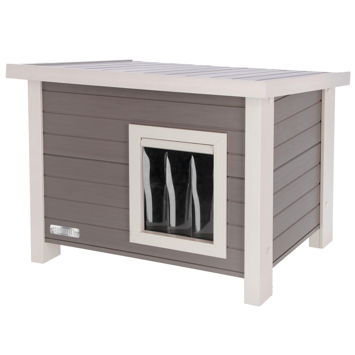 Kerbl ECO-Katzenhaus „Eli“, ECO-Recyclingmaterial, 60% Kunststoff / 40% Holz, Aufklappbares Dach, We