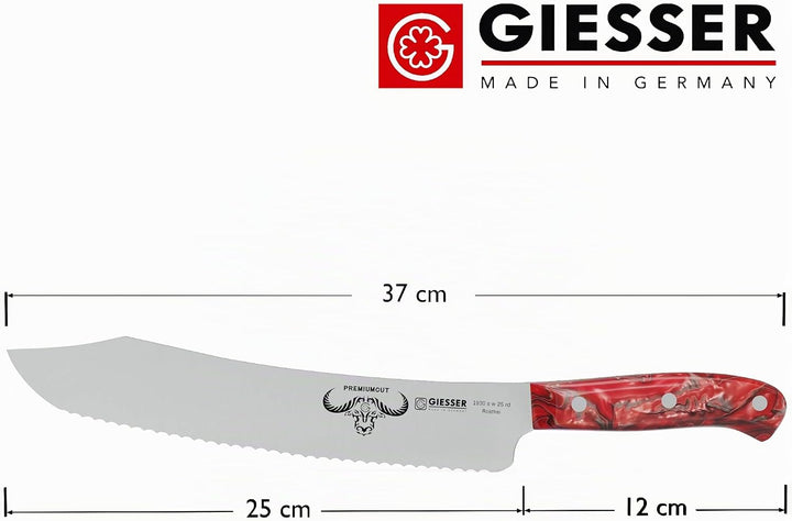 GIESSER seit 1776 - Made in Germany - Brotmesser 25 cm Red Diamond, PremiumCut Wave No 1, Wellenschl